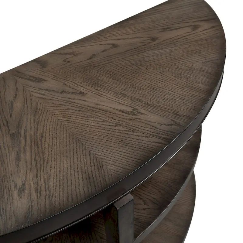 Demilune Sofa Table, Sunburst Top, 2 Open Shelves, 50