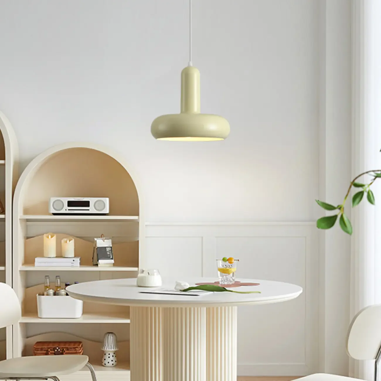 Modern Mini Beige Iron Round Cord Pendant Light