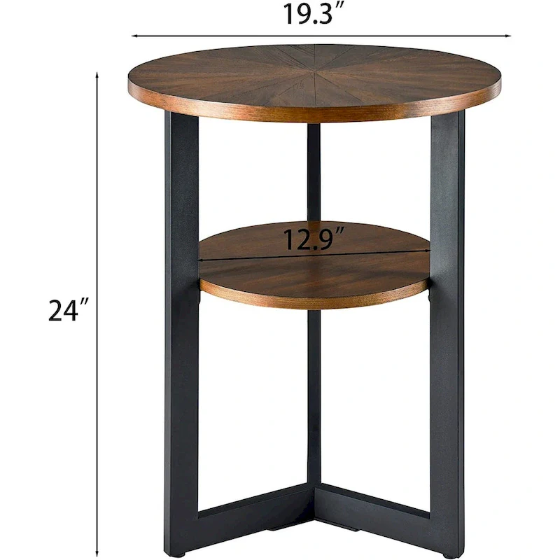 End Table Solid Wood 2-Tier Circle Side Table Nightstand - 19'3 x 24