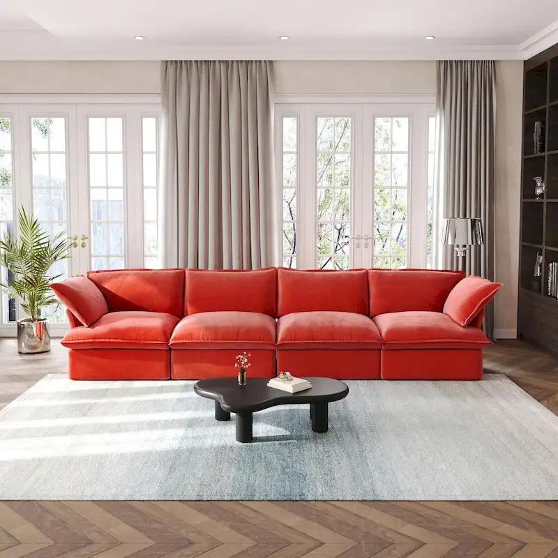 Modular Sectional Sofa Couch, 162.98 Velvet 4 Seater Sofa, Sofa Couch for Living Room Apartment