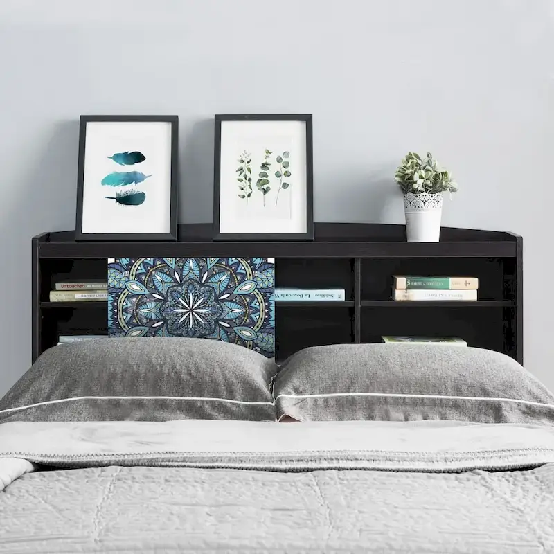 Contemporary Cappuccino 6-Shelf Bookcase Headboard – Queen