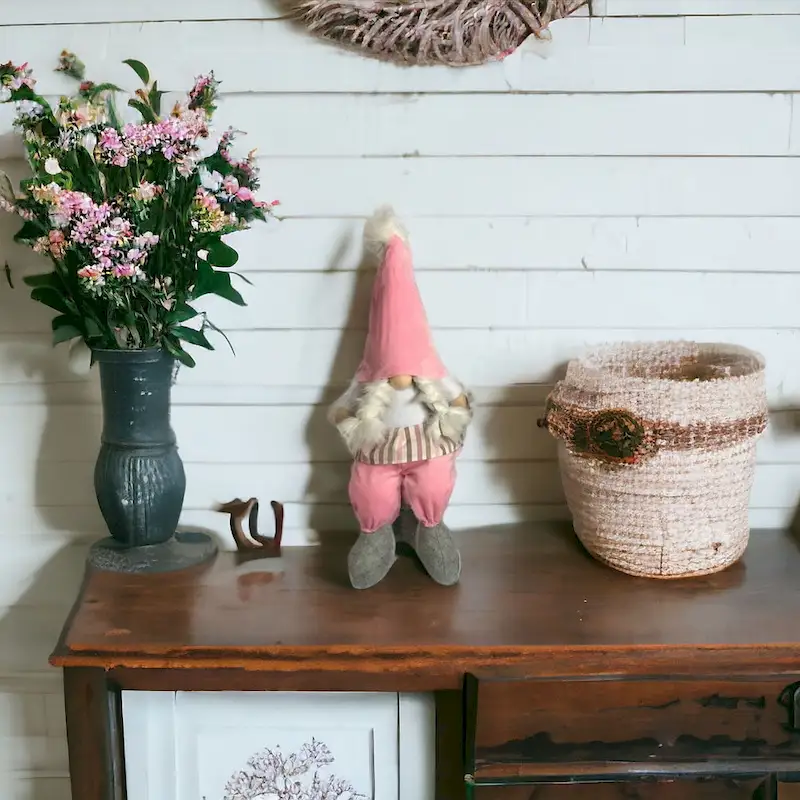 HomeRoots 30  Pink and White Fabric Sitting Gnome - 12.5' X '29.9' X '16.5
