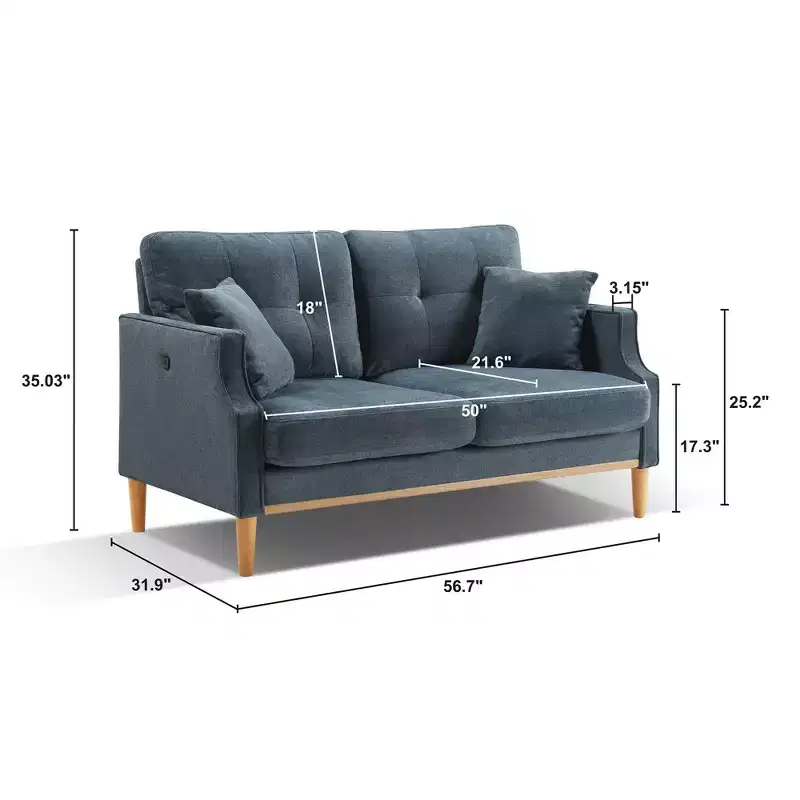 GDFStudio Camain 56.7 Waterproof Button Tufted 2 Seater Sofa with Wood Legs