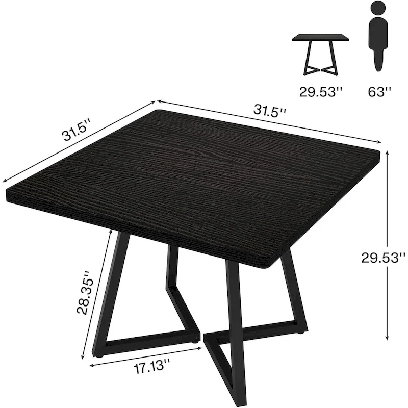 31.5 Inches Wood Square Dinner Table with Metal Base