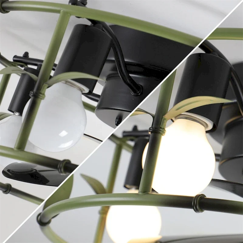 Flush Mount Ceiling Fans with Lights and Remote Control green Caged