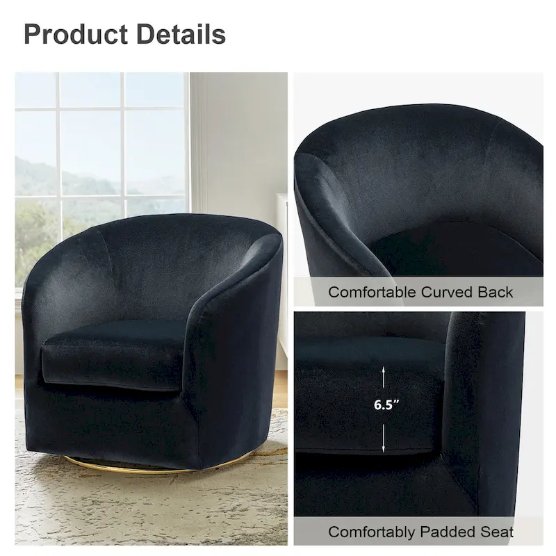 Modern Velvet Curved Swivel Accent Barrel Chair with Metal Base