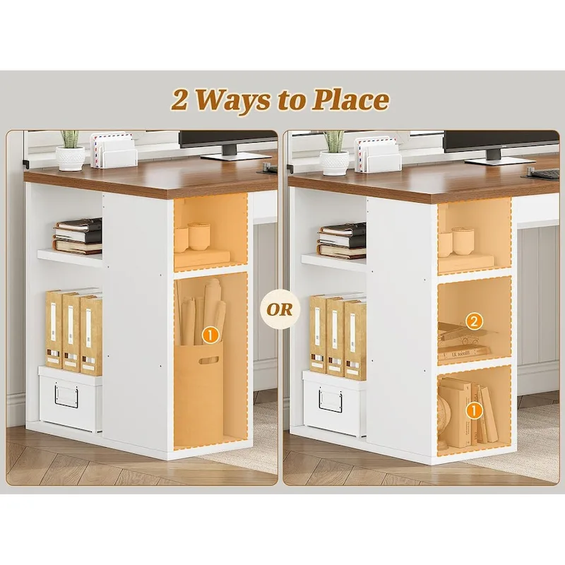 96.5 Computer Desk 3 Drawers Home Office Desk 8 Open Shelves