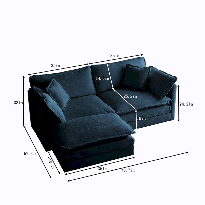 3-Piece Modular Chenille Upholstered L-Shaped Sectional Sofa with Ottoman