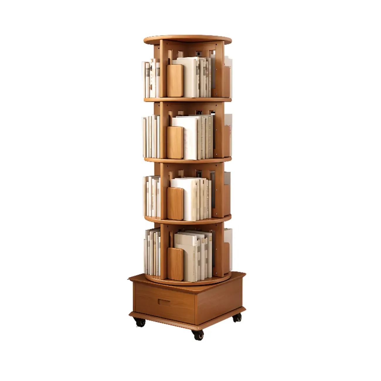 Medium Rotatable Nut-brown Wooden Vertical Bookcase