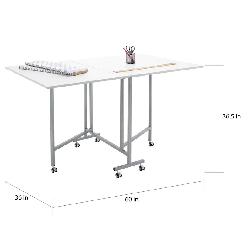 White / Silver Folding Craft and Cutting Table with 6 Casters – Single User