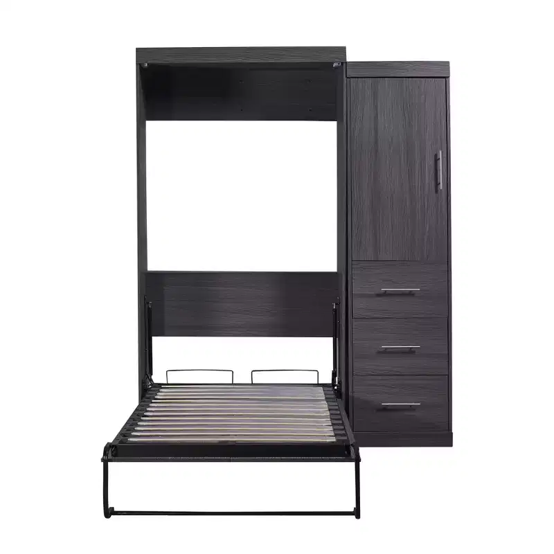 Whisen Wood Murphy Bed with Wardrobe and Drawers