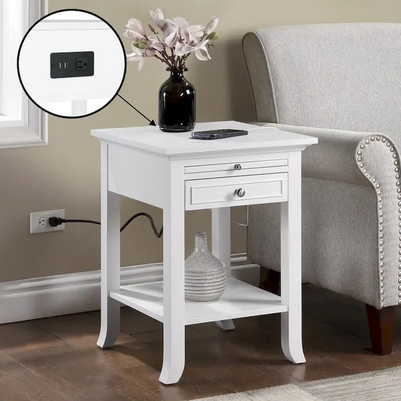 1 Drawer End Table with Charging Station and Pull-Out Shelf