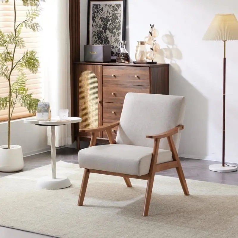 VINGLI Mid-Century Retro Modern Upholstered Lounge Chair Fabric Accent Chair Sturdy Wooden Frame Armchair