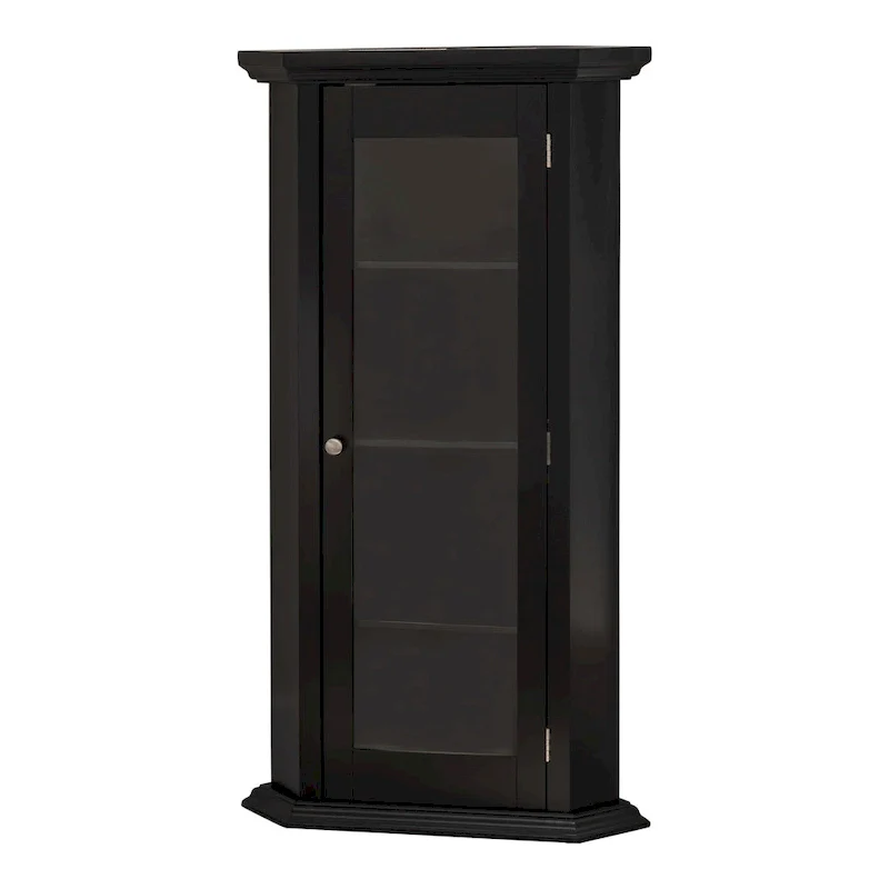 Corner Curio Storage Cabinet with Glass Door, Black Finish