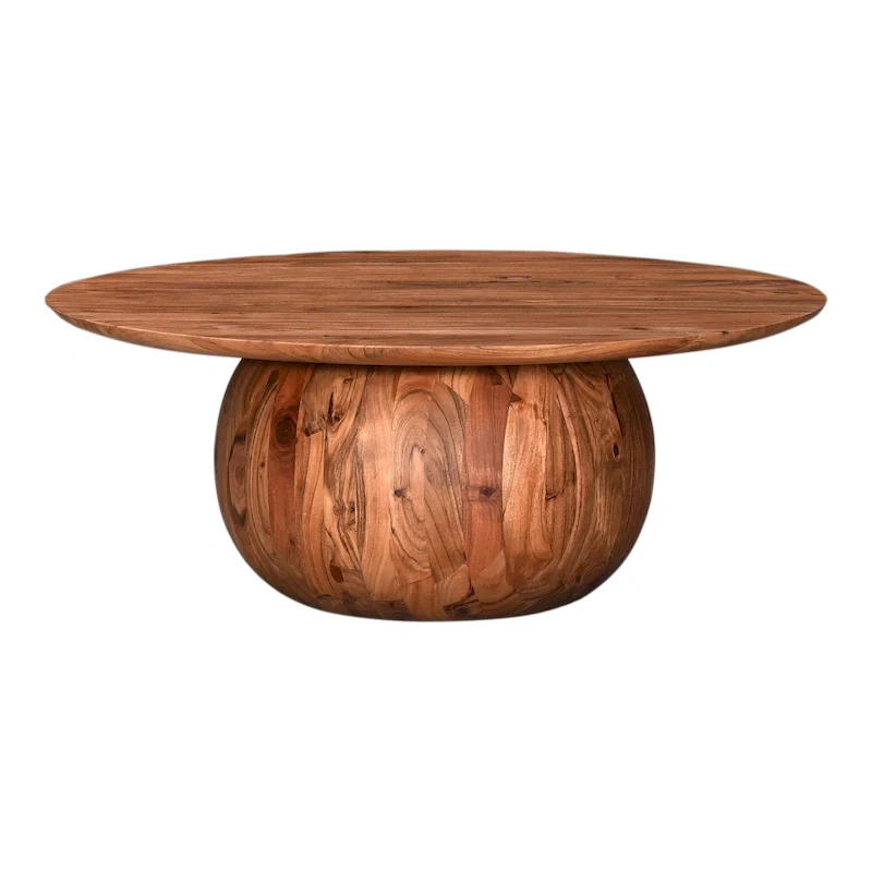 Modern Solid Acacia Wood Round Base Coffee Table