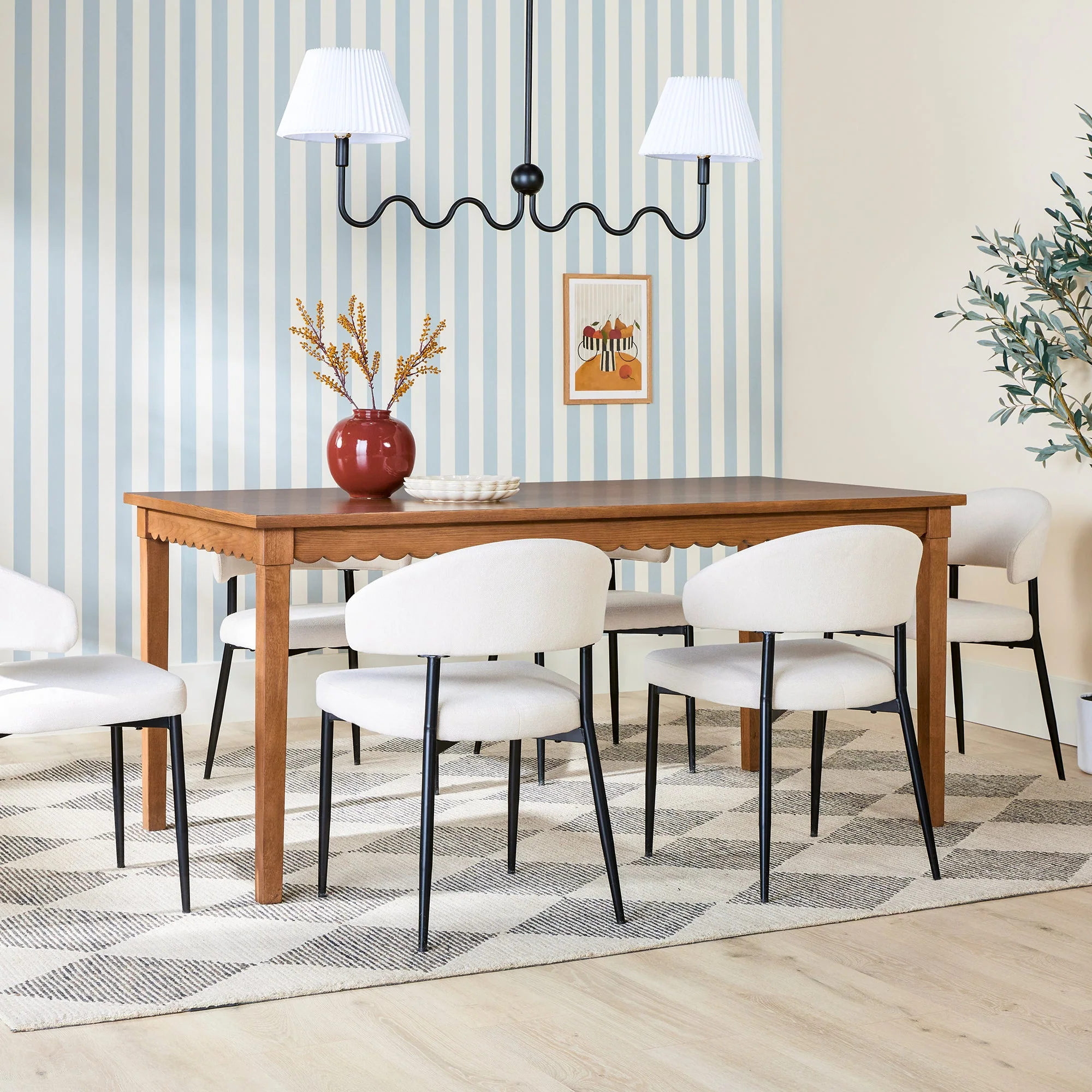 Paisley Modern Scalloped Easy Assembly 70 Rectangular Dining Table