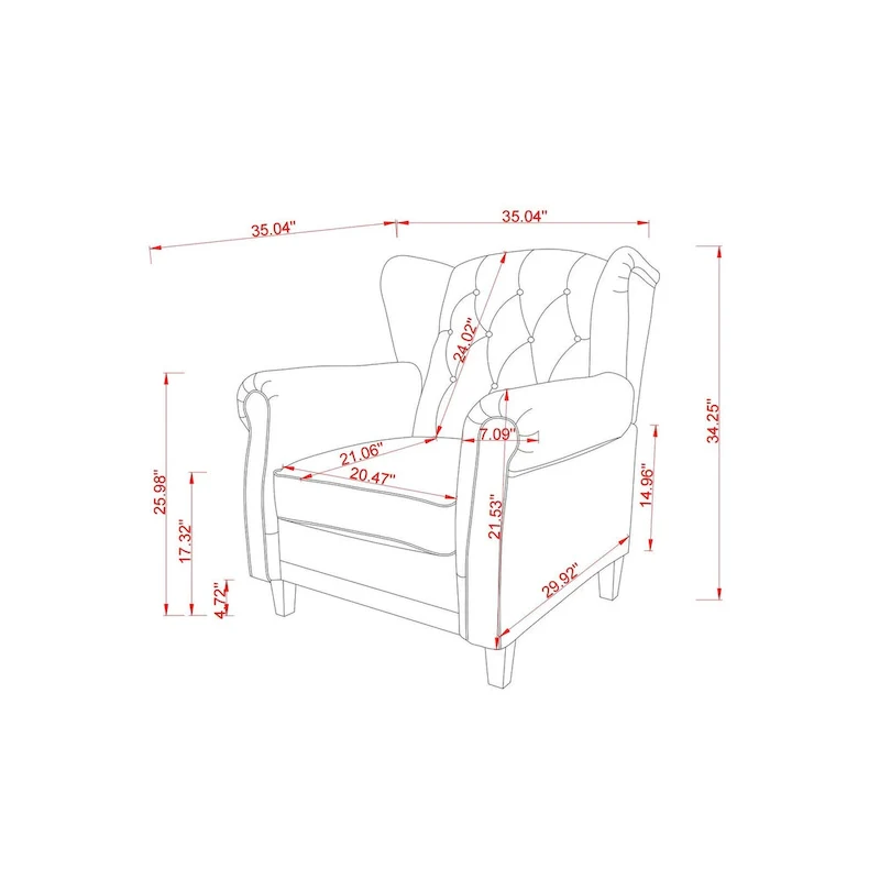 Modern Tufted Push Back Armchair Technical Leather Wingback Chair, Adjustable Single Sofa Chair with Sturdy Wood Legs