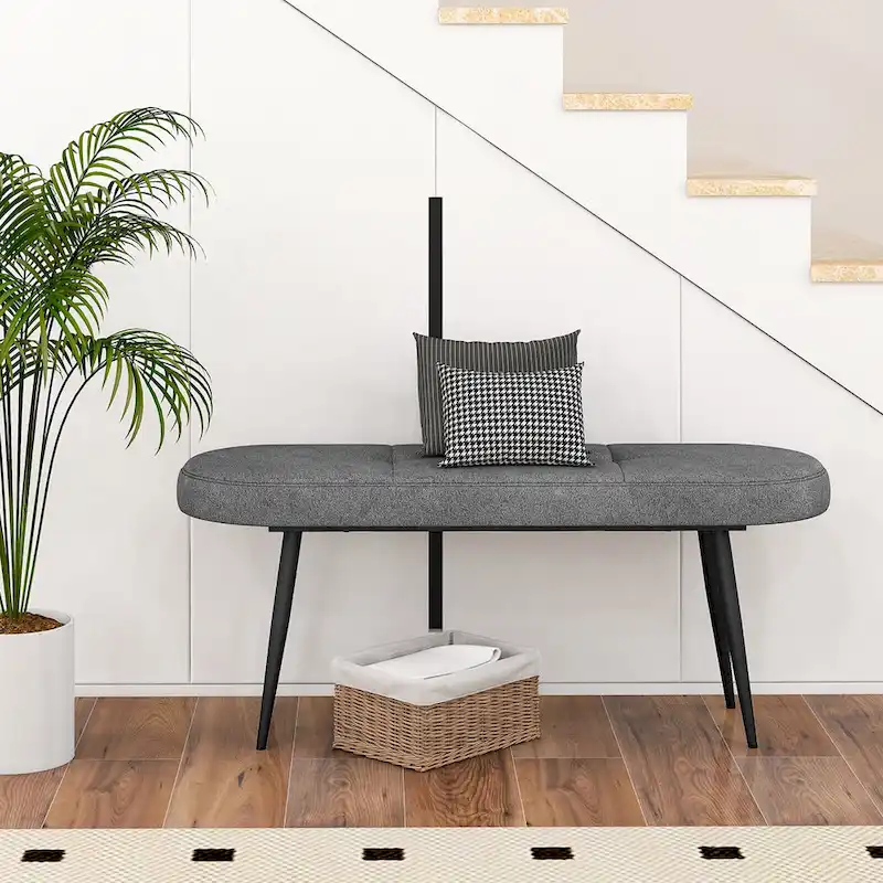 Gymax 47 Upholstered Entryway Bench w/ Padded Seat & Heavy-duty