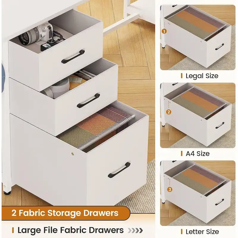 L Shaped Computer Desk 58 Office Desk with 3 Drawers and Bookshelf