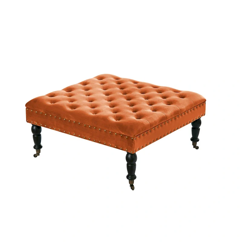Button-Tufted Round Ottoman – 33 x 33 x 18 Inch