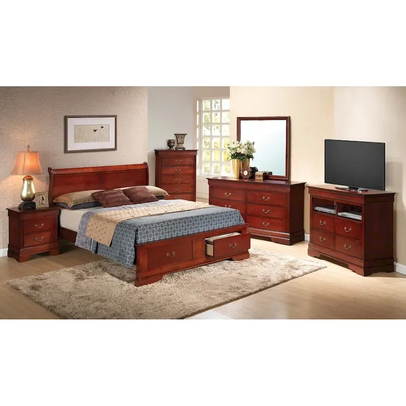 Louis Philippe King Storage Wood Panel Bed
