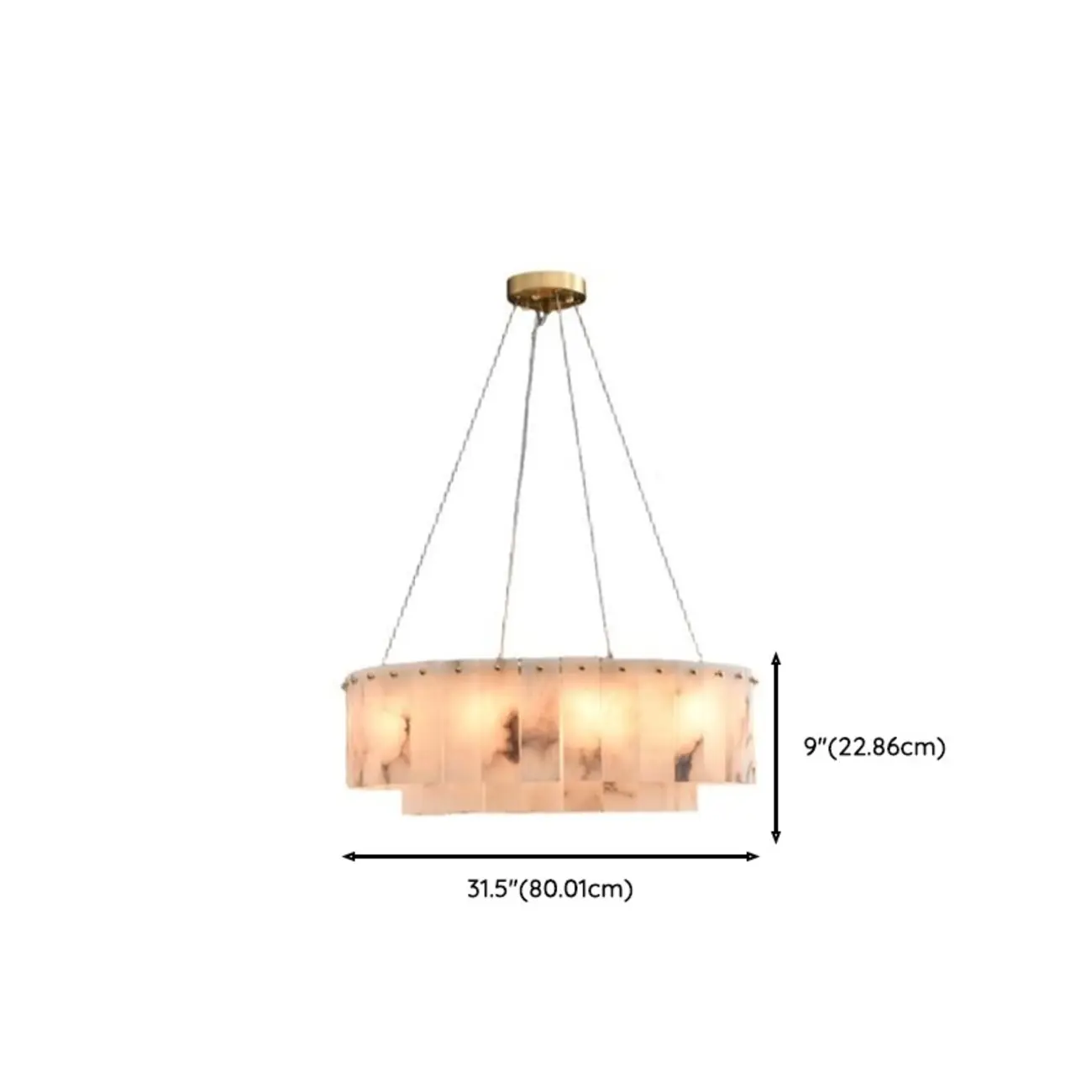 2-Tiers White Metal Circle Alabaster Drum Chandelier