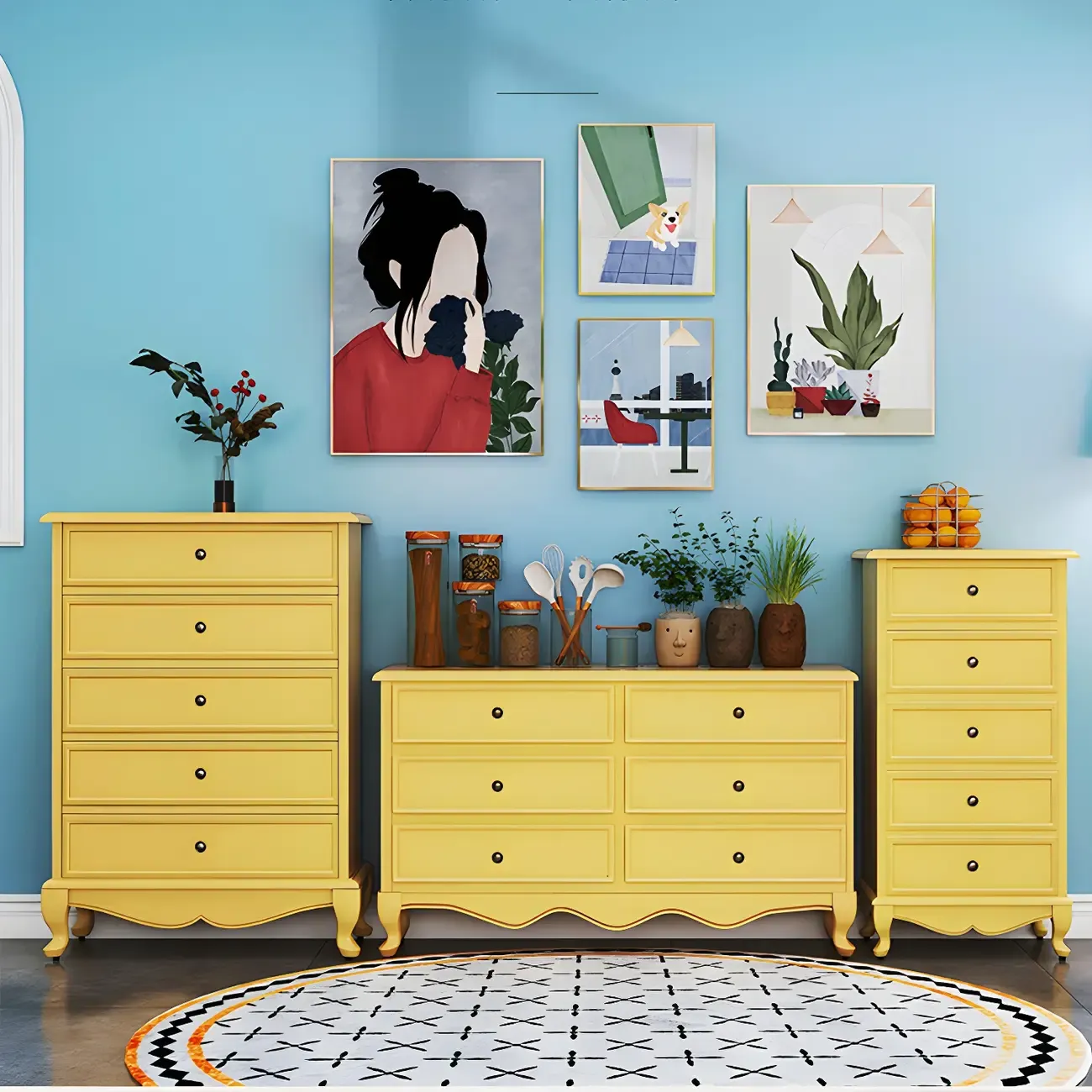 Traditional Yellow Wooden Dressers & Chests with Drawer