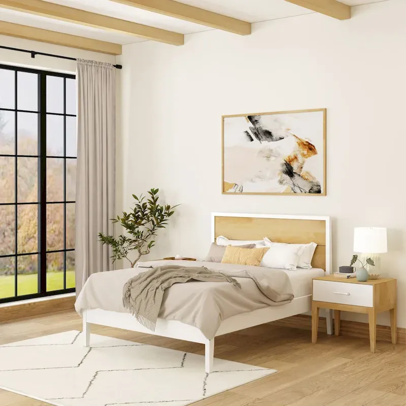 Plank and Beam Platform Panel Headboard Full-Size Bed