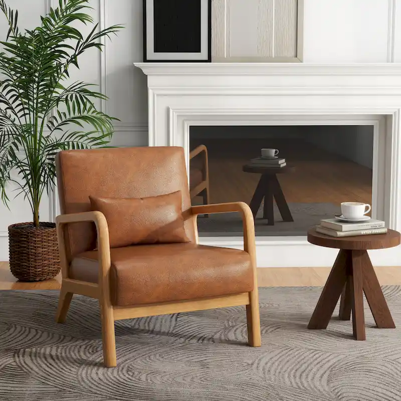 Mid Century Modern Upholstered Accent Chair with Pillow