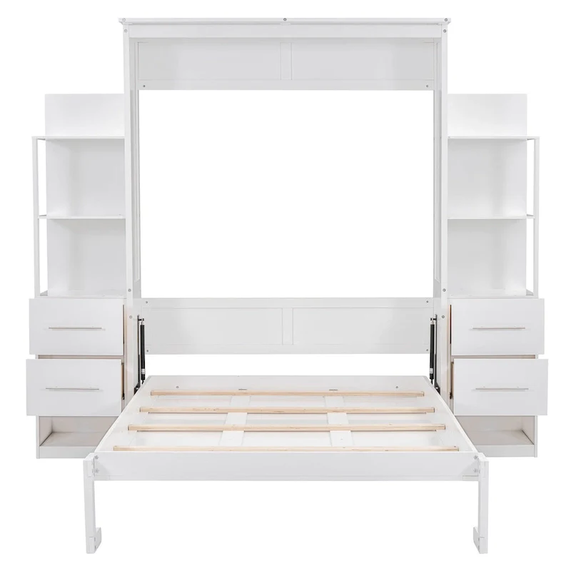 Murphy Bed Wall Bed with Shelves, Drawers and LED Lights
