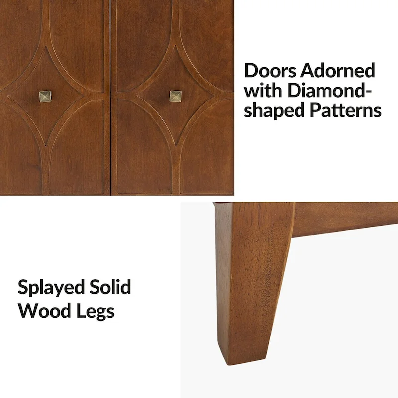 Miriam Mid-century 60  Wide Diamond-shaped Patterned Sideboard with Adjustable Shelves by HULALA HOME