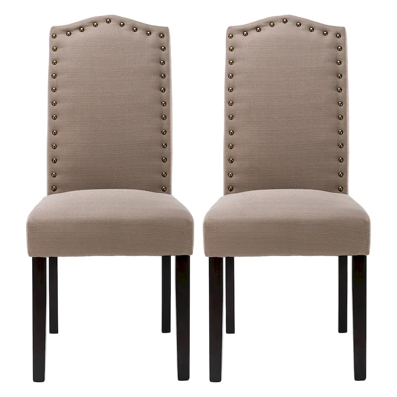 Fabric Upholstered Nailhead Trim Parson Dining Chairs Set of 2