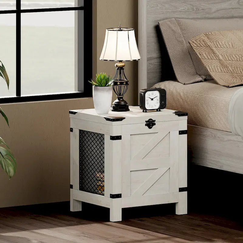 WAMPAT Lift Top End Table,Nightstand with Rustic Lock