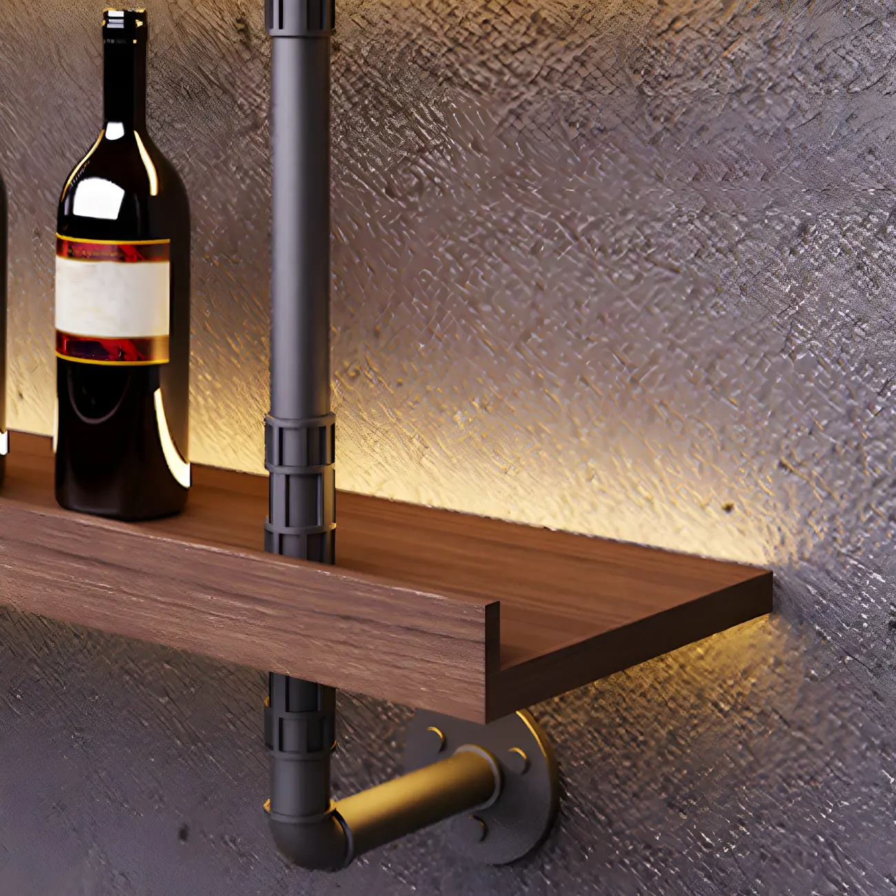 Brown Pine Wood Wall-Mounted Wine Rack with Light