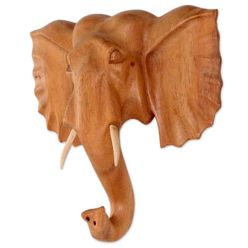 Handmade Elephant Presence Wood mask (Indonesia) - 32 x 28 x 14