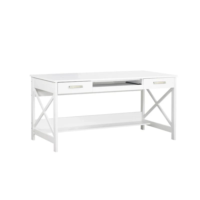 59.5-Inch Modern Farmhouse Writing Desk with Two Drawers, Home Office Wood Desk