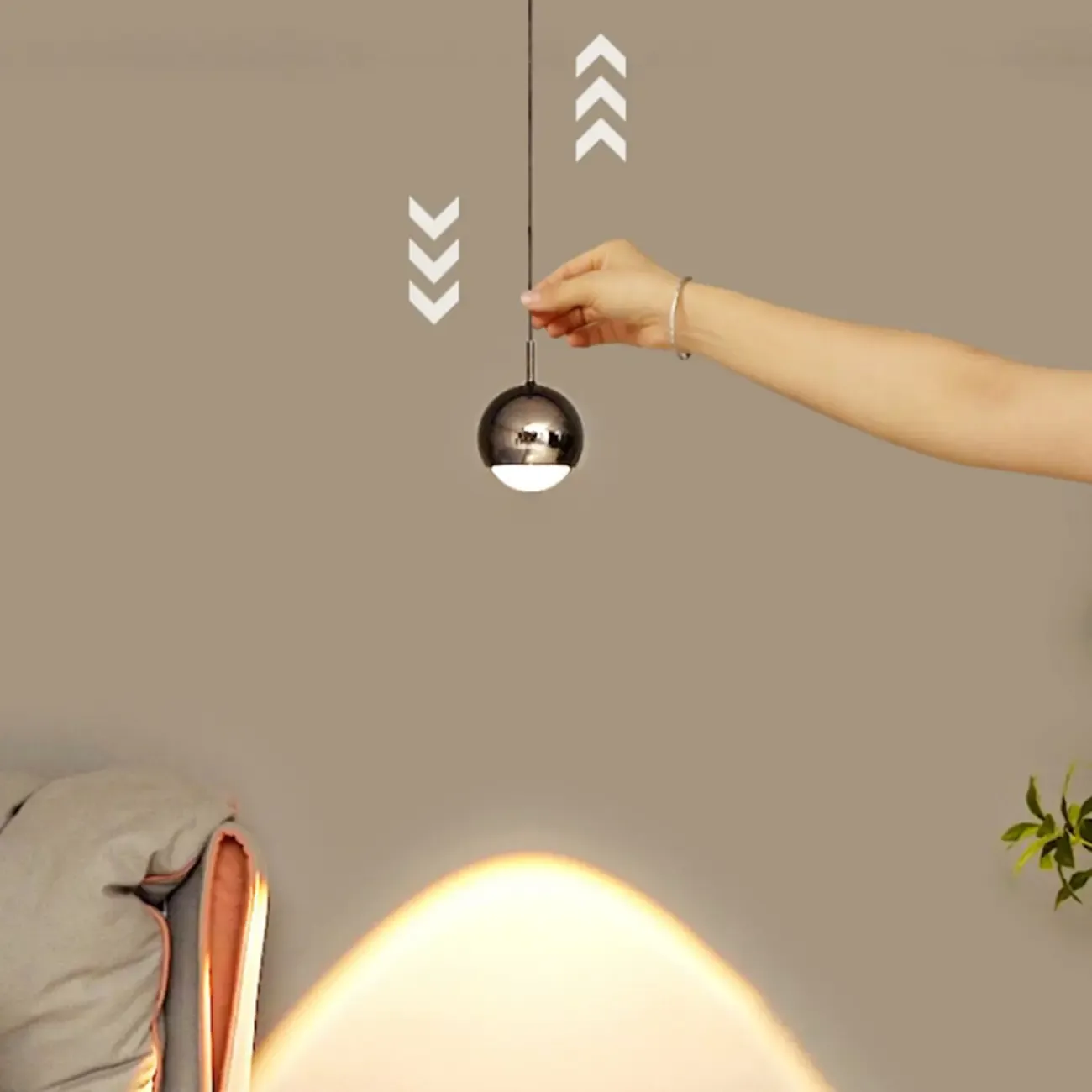 Modern Chrome Metal Globe Pendant Light Warm LED