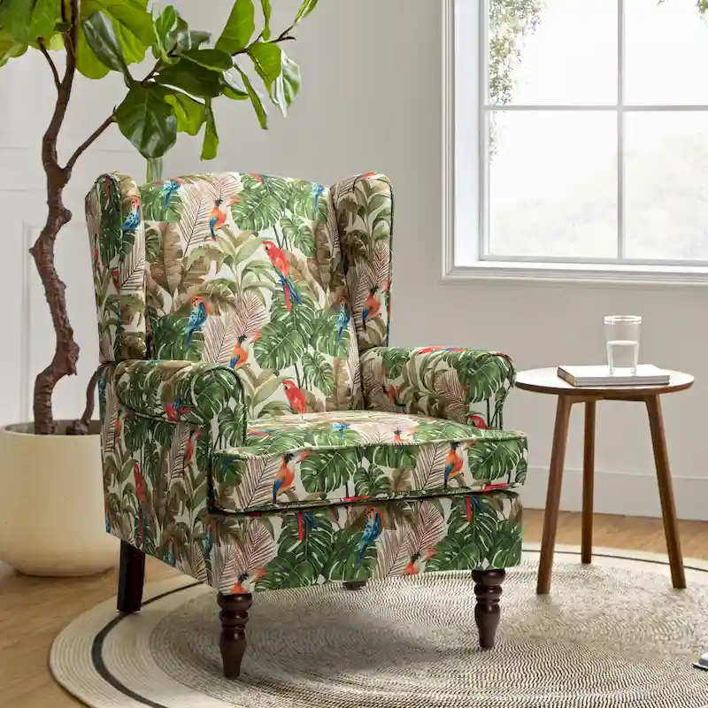 Epimethis Traditional Fabric Accent Wingback Armchair with Turned Legs by HULALA HOME