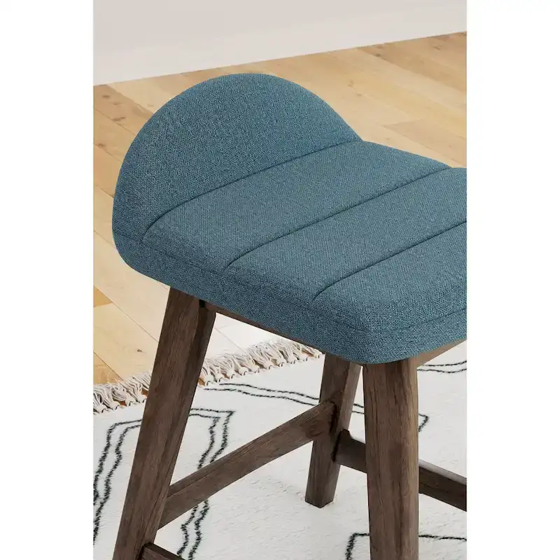 Counter Height Bar Stool, Set of 2, Mid-Century, Polyester, Foam Cushion, Hardwood Frame, Seats 2, Charcoal/Teal/Grey/Yellow