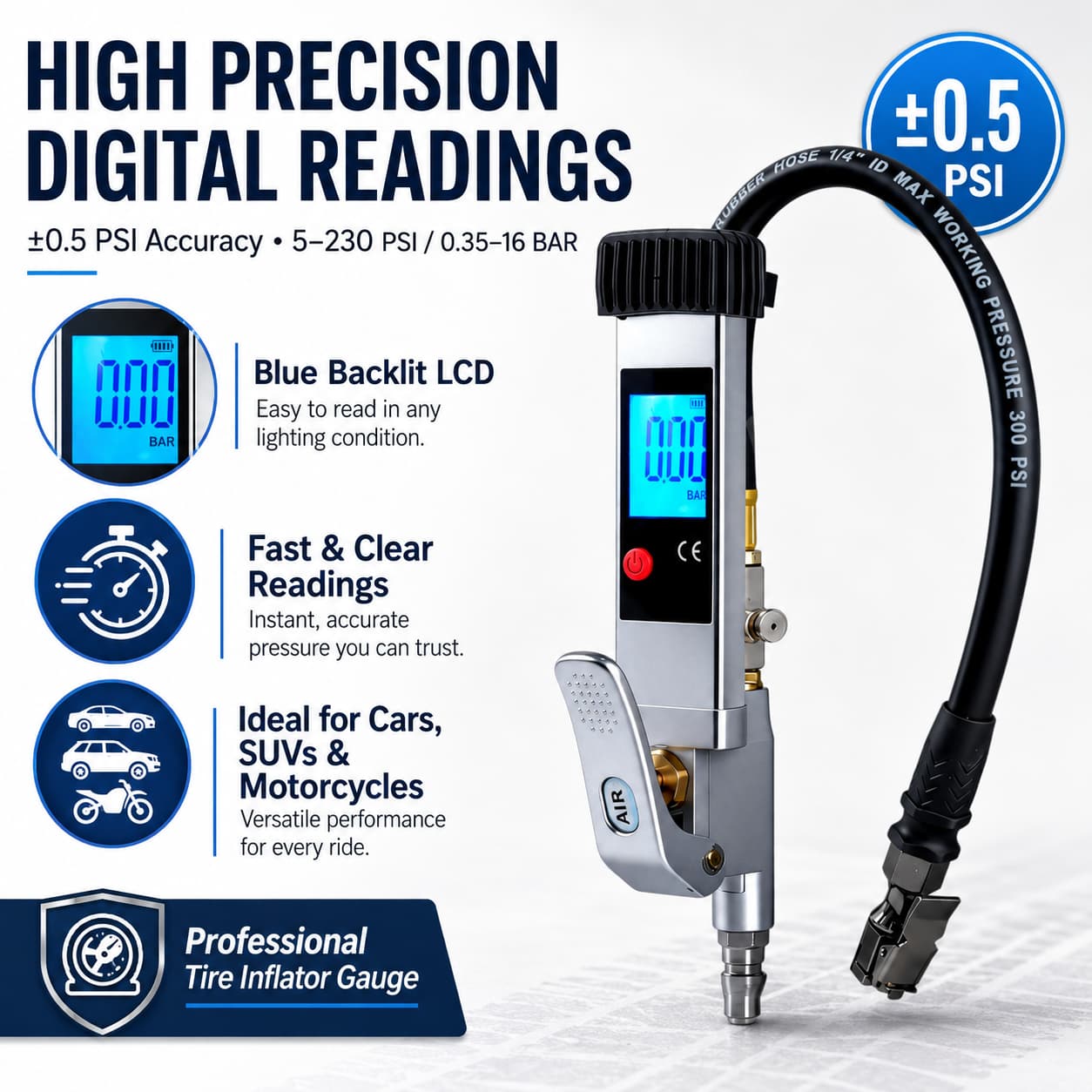 SEAPENG DP-708 Digital Tire Inflator Gauge, 5-230 PSI