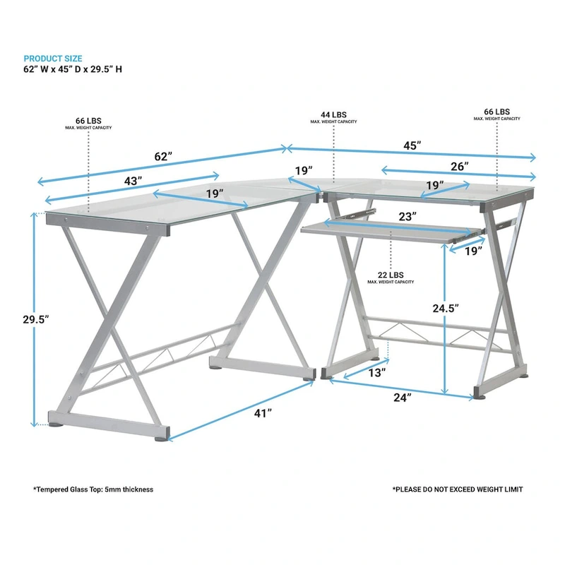 Deluxe Tempered Glass L-shaped Computer Desk