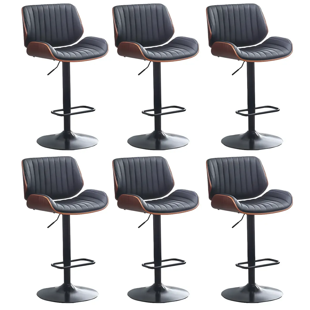 Elegant Wood Leather Red Swivel Adjustable Bar Stool