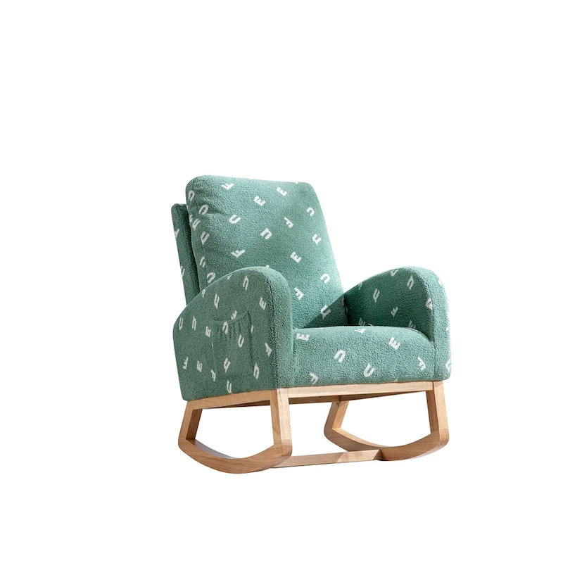 Green 26.8 Upholstered High Back Rocking Chair with Side Pocket