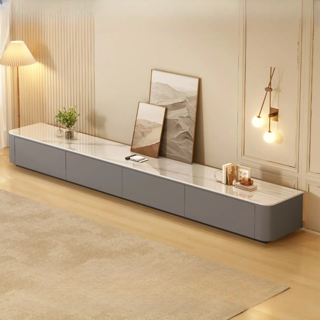 Modern Wooden TV Stand with Drawers and Cable Management