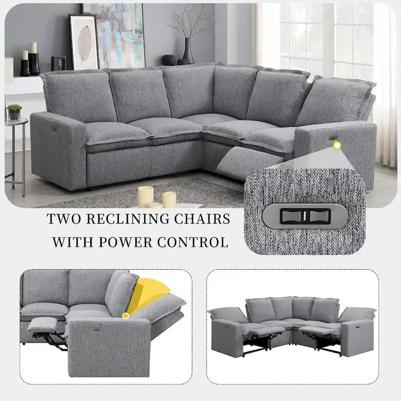 89.76 L-Shaped 5-Seater Sofa with Recliner