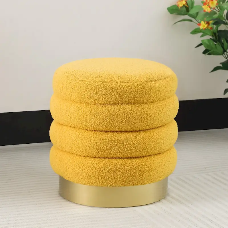 Adeco Round Velvet Ottoman Upholstered Foot Stool