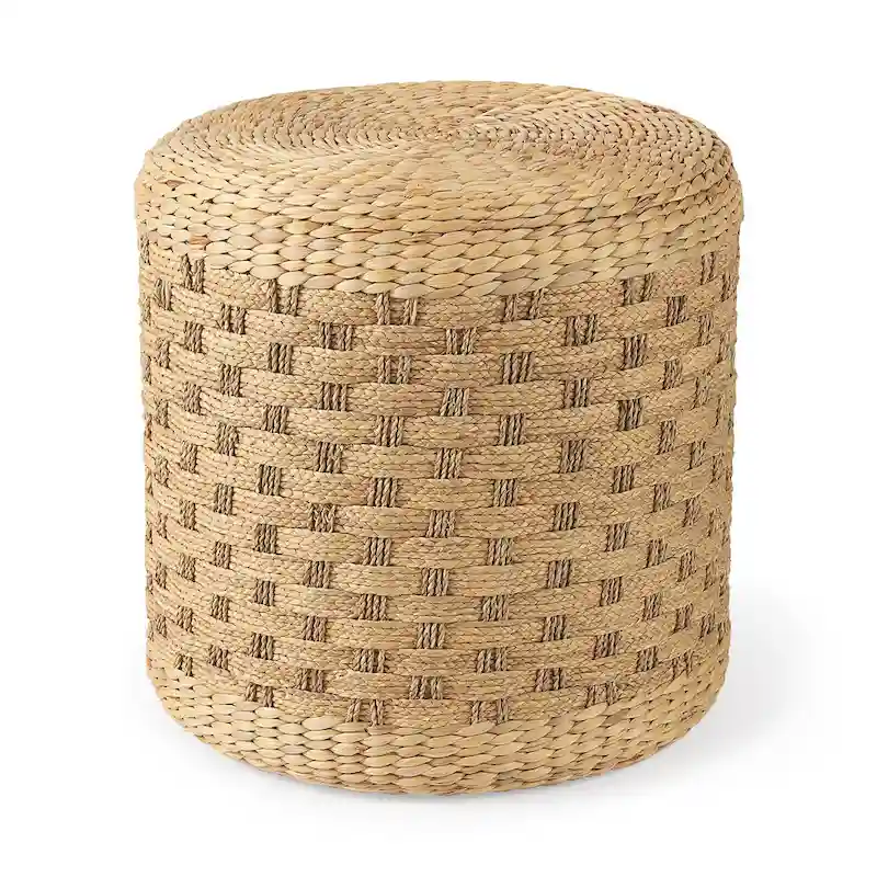 Mercana Michelle Brown Patterned Woven Seagrass Round Pouf