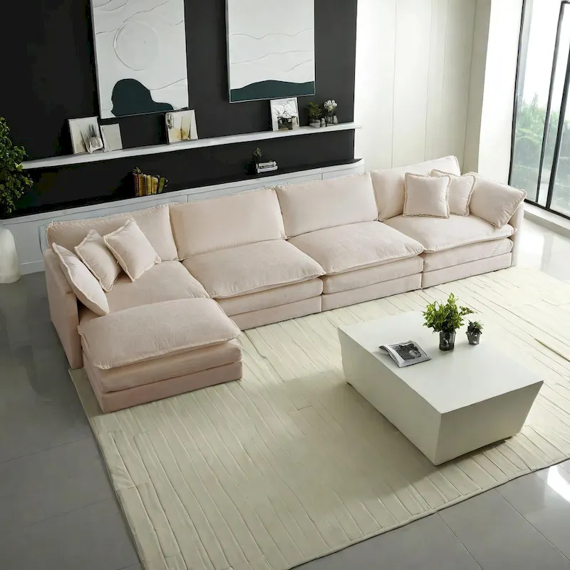 5-Piece Modular Chenille Upholstered L-Shaped Sectional Sofa with Ottoman