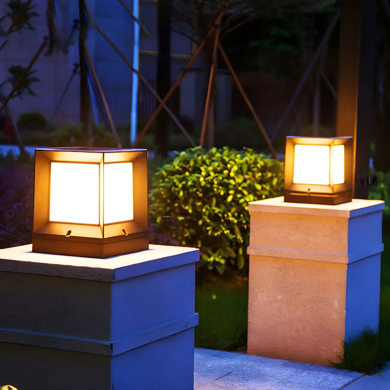 Rectangle Black LED Solar Outdoor Post Lights