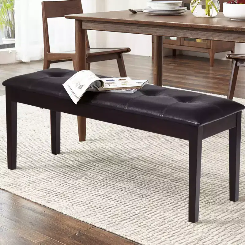 Costway Upholstered PU Dining Room Bench Solid Wood Button Tufted Dining Room Bench